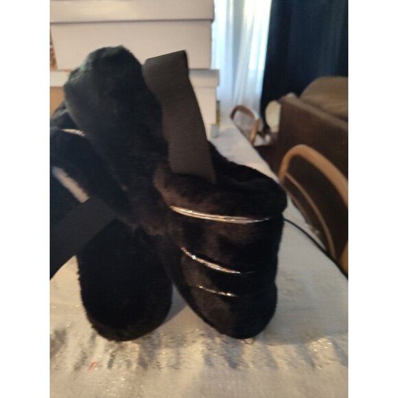 Bamboo Women's Black Fur Rhinestone Slingback Slippers Comfy Warmness Size 9‎ - Picture 8 of 8